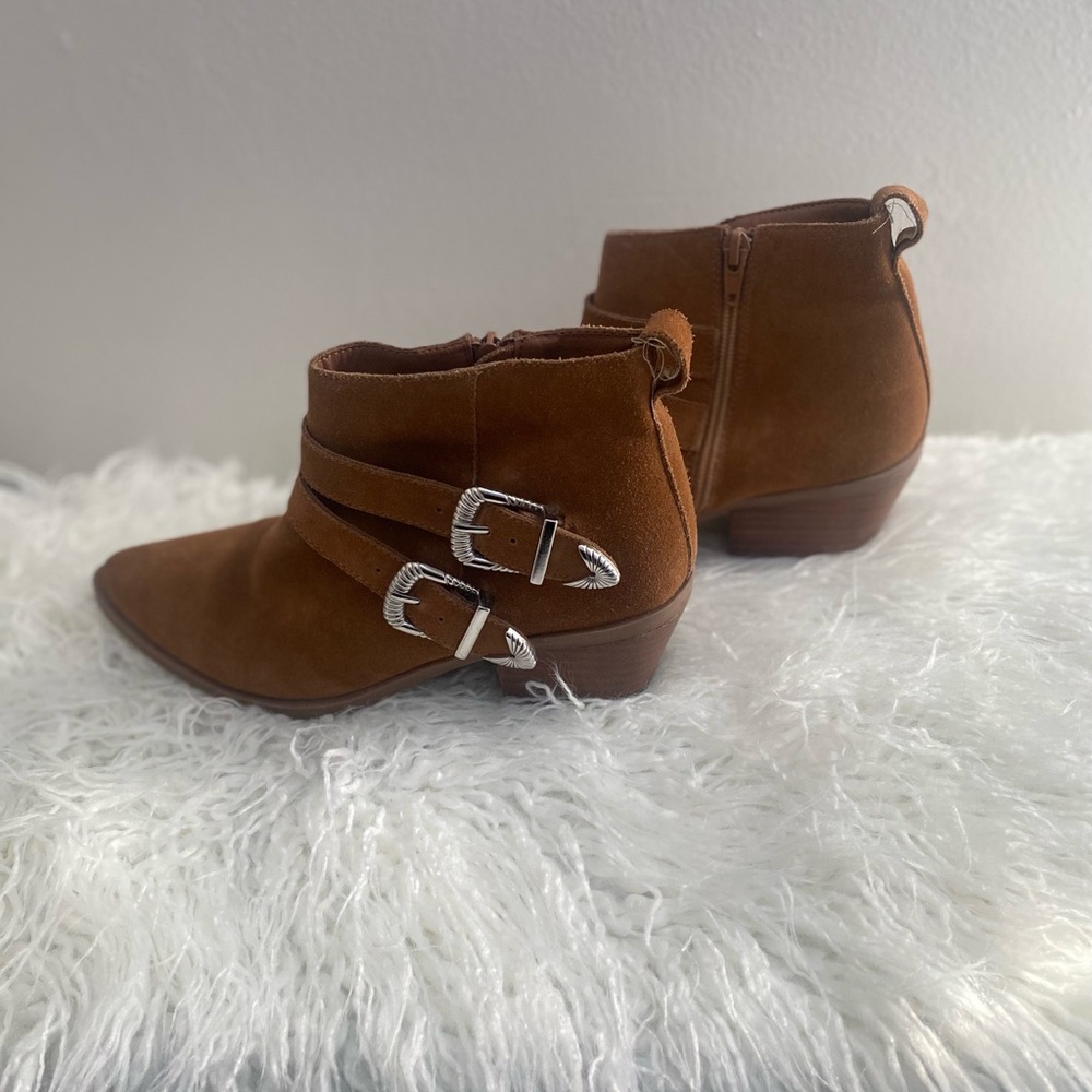 Steve Madden Tan Suede Ankle Booties with Double Buckle